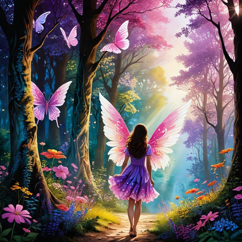 A whimsical landscape filled with vibrant, oversized puzzles scattered among enchanted forests and mystical creatures. Include a curious explorer with a magnifying glass, surrounded by playful fairies and intriguing clues. Bright colors and a magical sky should add to the allure and surprise of the scene. super-realistic. vibrant colors. fantasy art.